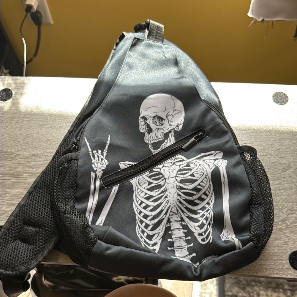 Skeleton Print Black Sling Bag